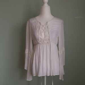 Winter white boho bell sleeve blouse